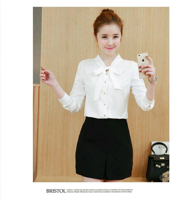 Áo sơ mi nữ tay dài thắt nơ cổ SM125