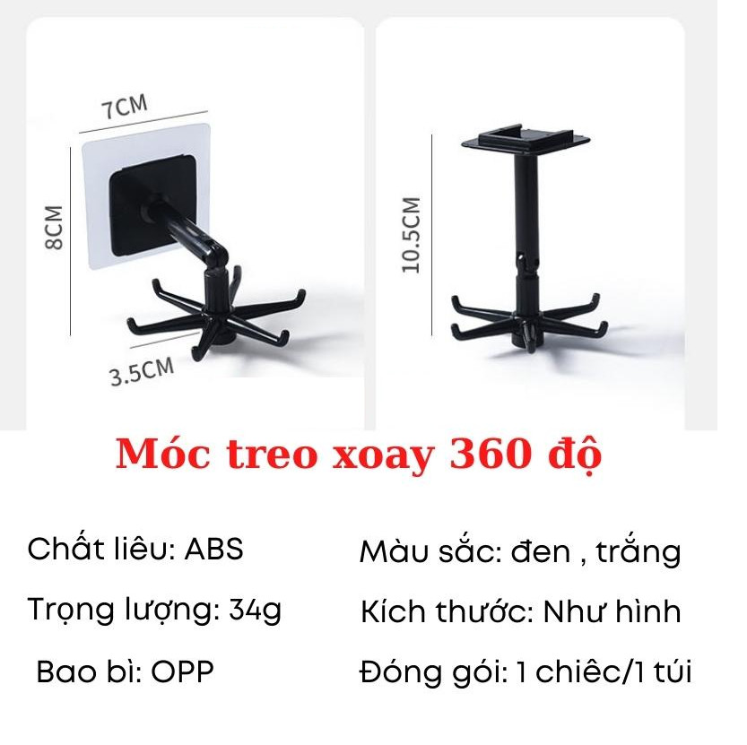 Móc Dán Tường Treo Đồ 6 Chấu Xoay 360 Độ Móc Chìa Khóa Treo Đồ Đa Năng - Giá Tròn Treo Đồ Nhà Bếp Dán Tường