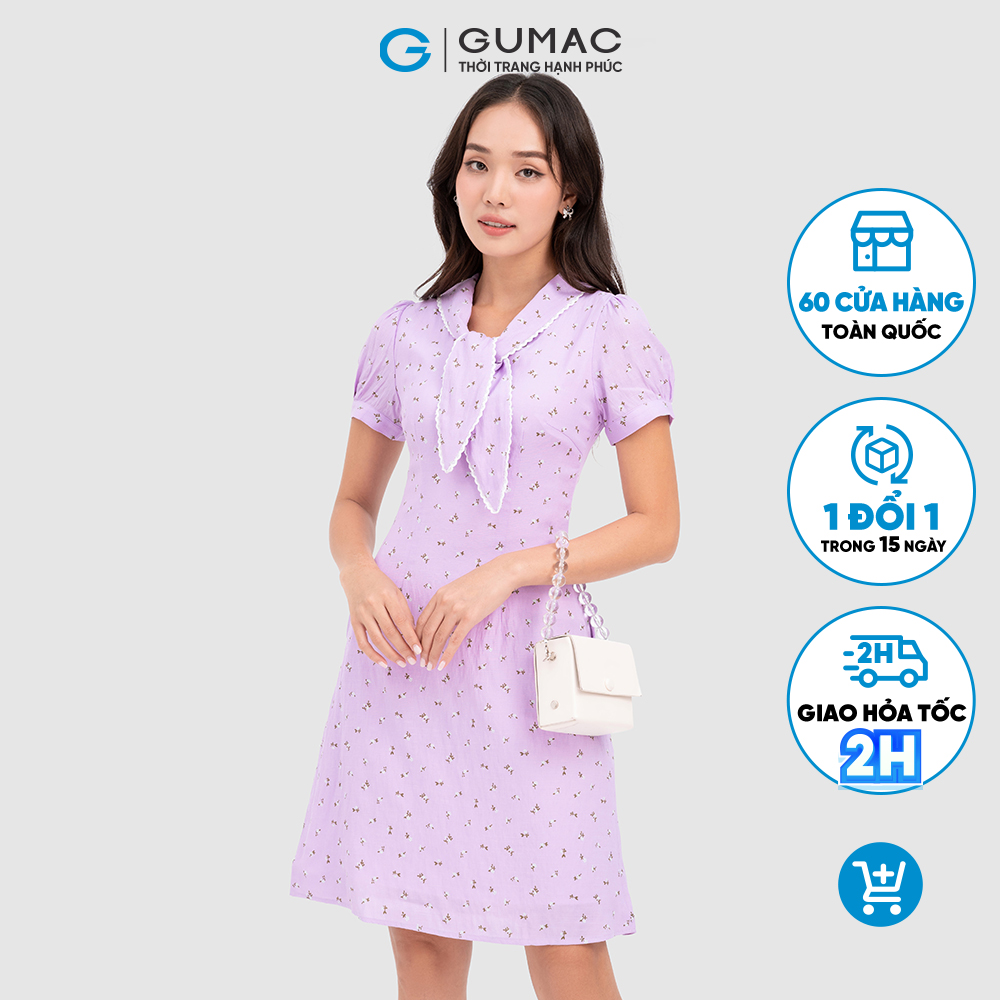 Đầm nơ cổ phối ren thời trang GUMAC DC10068