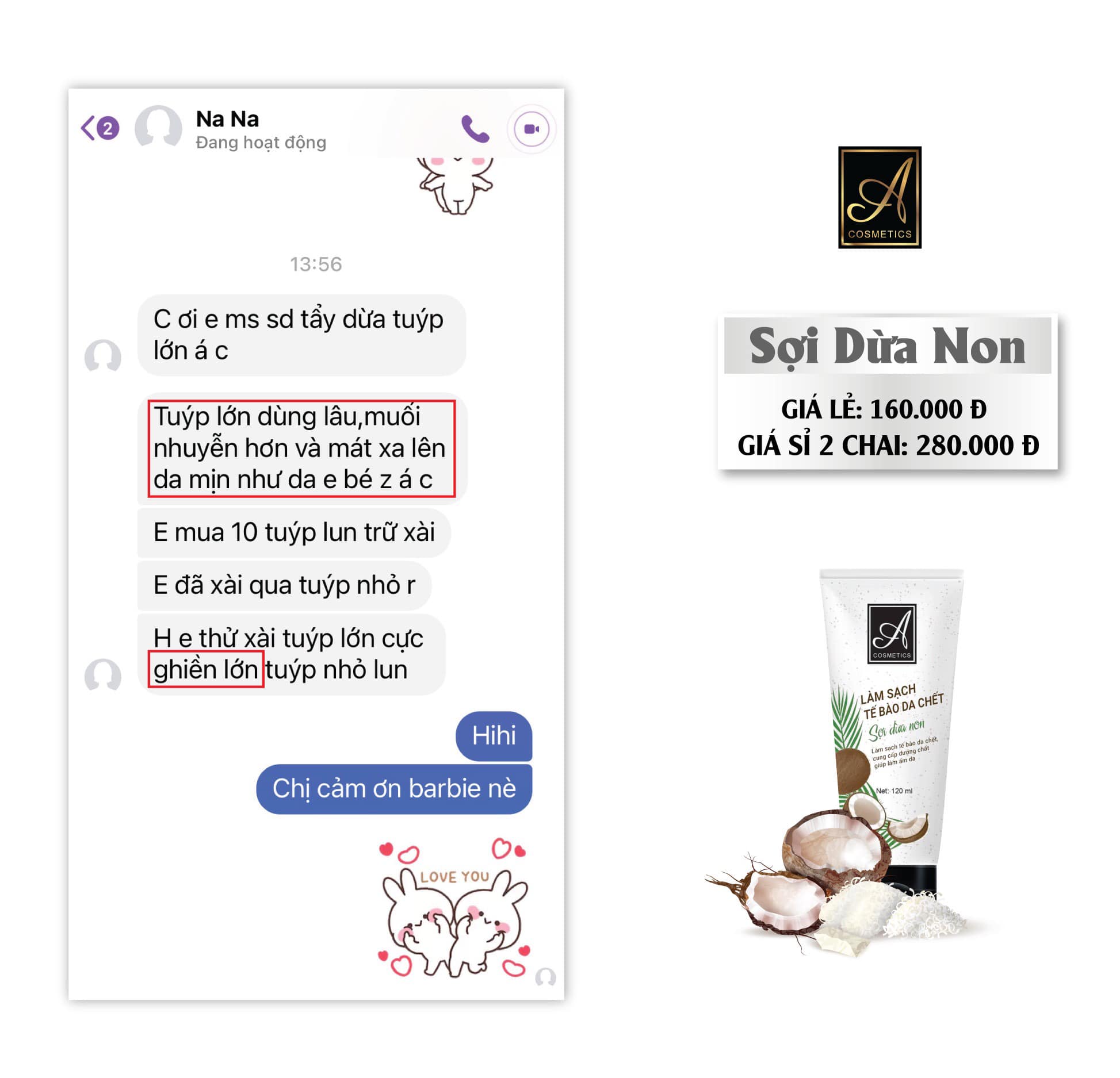 TẨY TẾ BÀO SỢI DỪA NON A COSMETICS MẪU MỚI 100ML