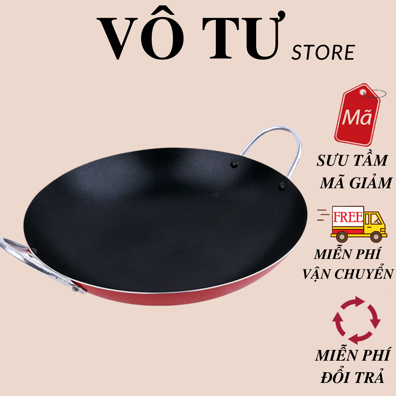 Chảo chống dính sâu lòng size lớn 24cm có tay cầm 2 bên chắc chắn dùng chiên xào loại tốt hàng Việt Nam cao cấp