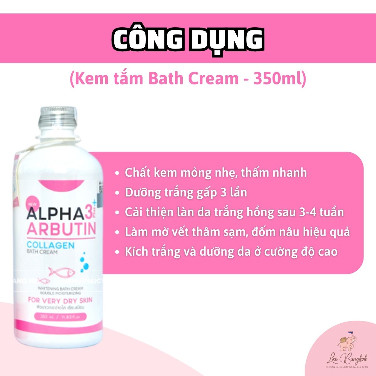 Sữa tắm dưỡng trắng da alpha arbutin 3+ plus thái lan collagen bath cream, bath gel 350ml - 450ml thái lan