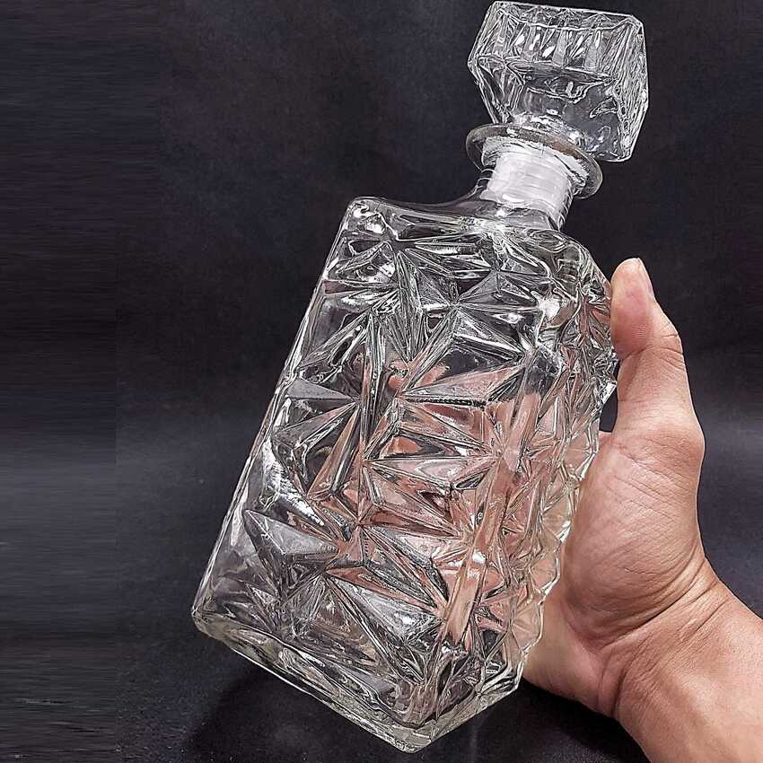 Chai Đựng Rượu 1 Lít cao cấp mẫu vuông giác kim cương – Vỏ Chai Rượu Đẹp 1000ML - Bình Đựng Rượu Thủy Tinh (A13)
