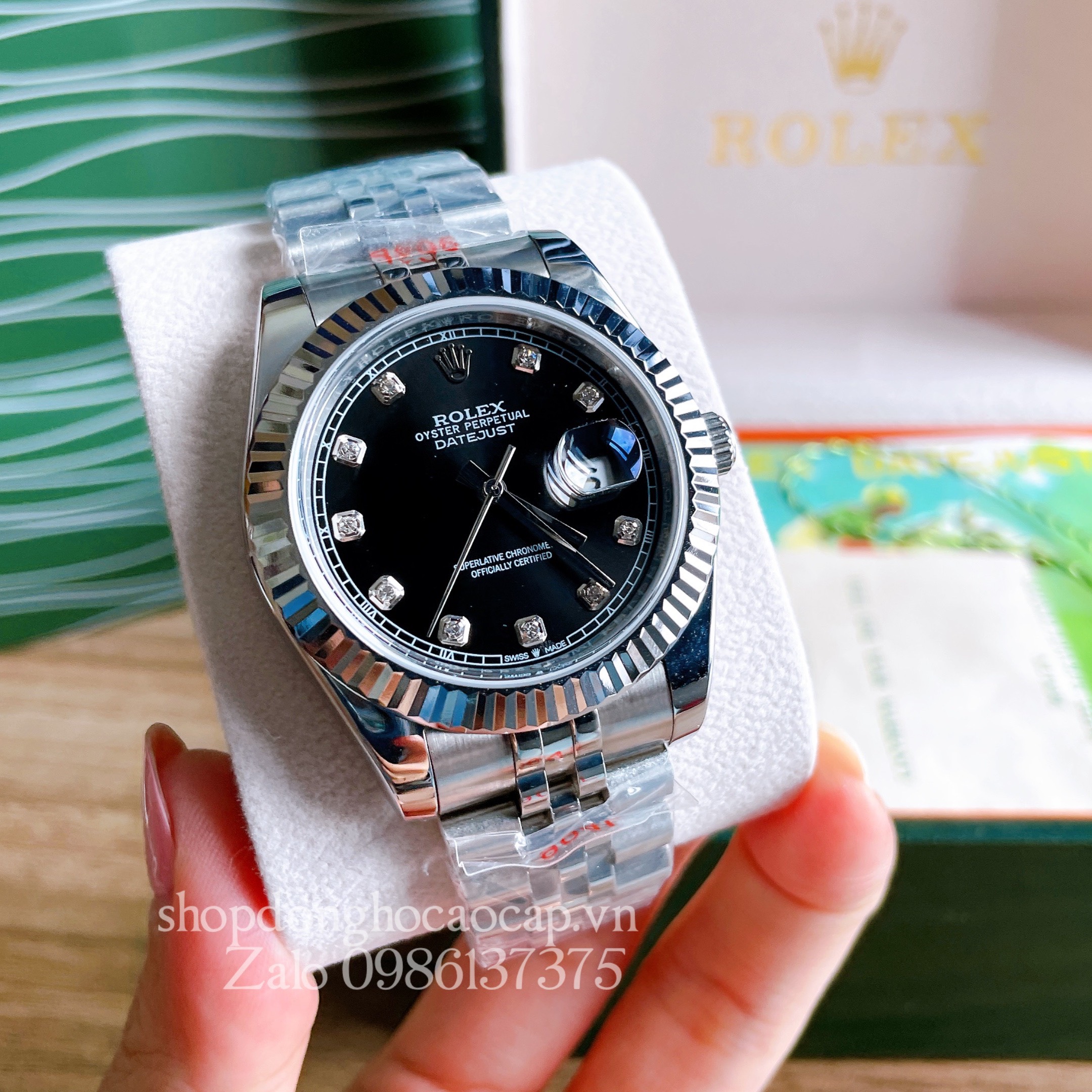 [HCM]Đồng Hồ Rolex Nam Automatic Dây Bạc Mặt Khía Đen 41mm