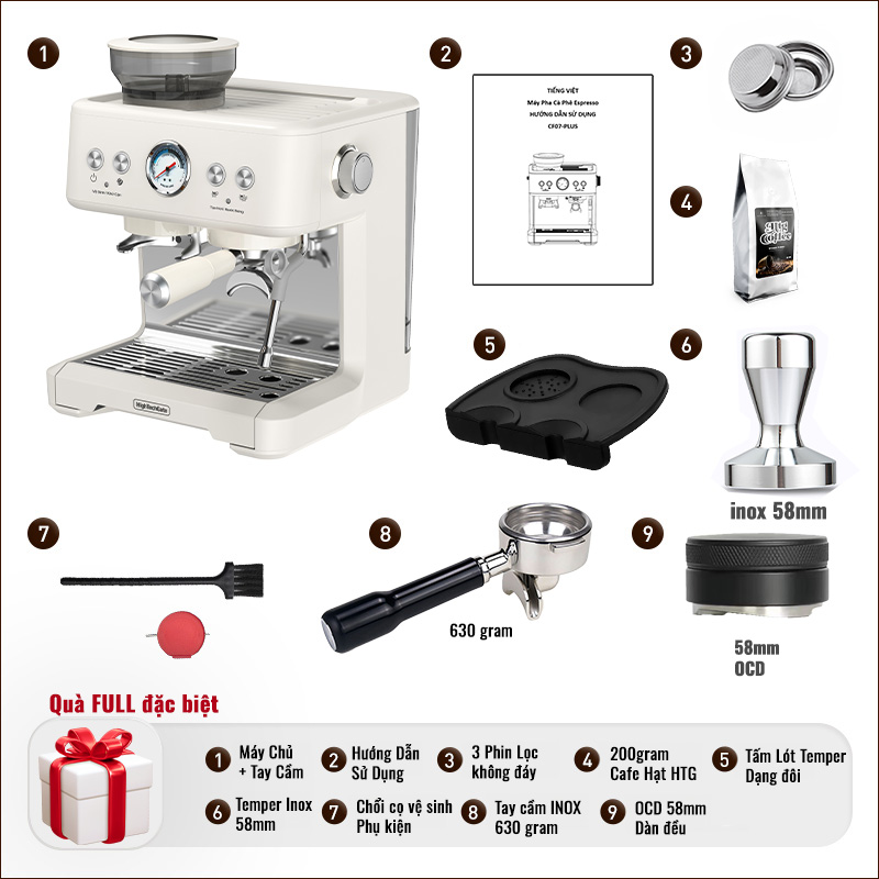 CF07PLUS Bean To Cup Espresso Coffee Machine  with 2 Boilers, Flowmeter and POV, 58mm Professional Head Group, 20bar Great Extraction