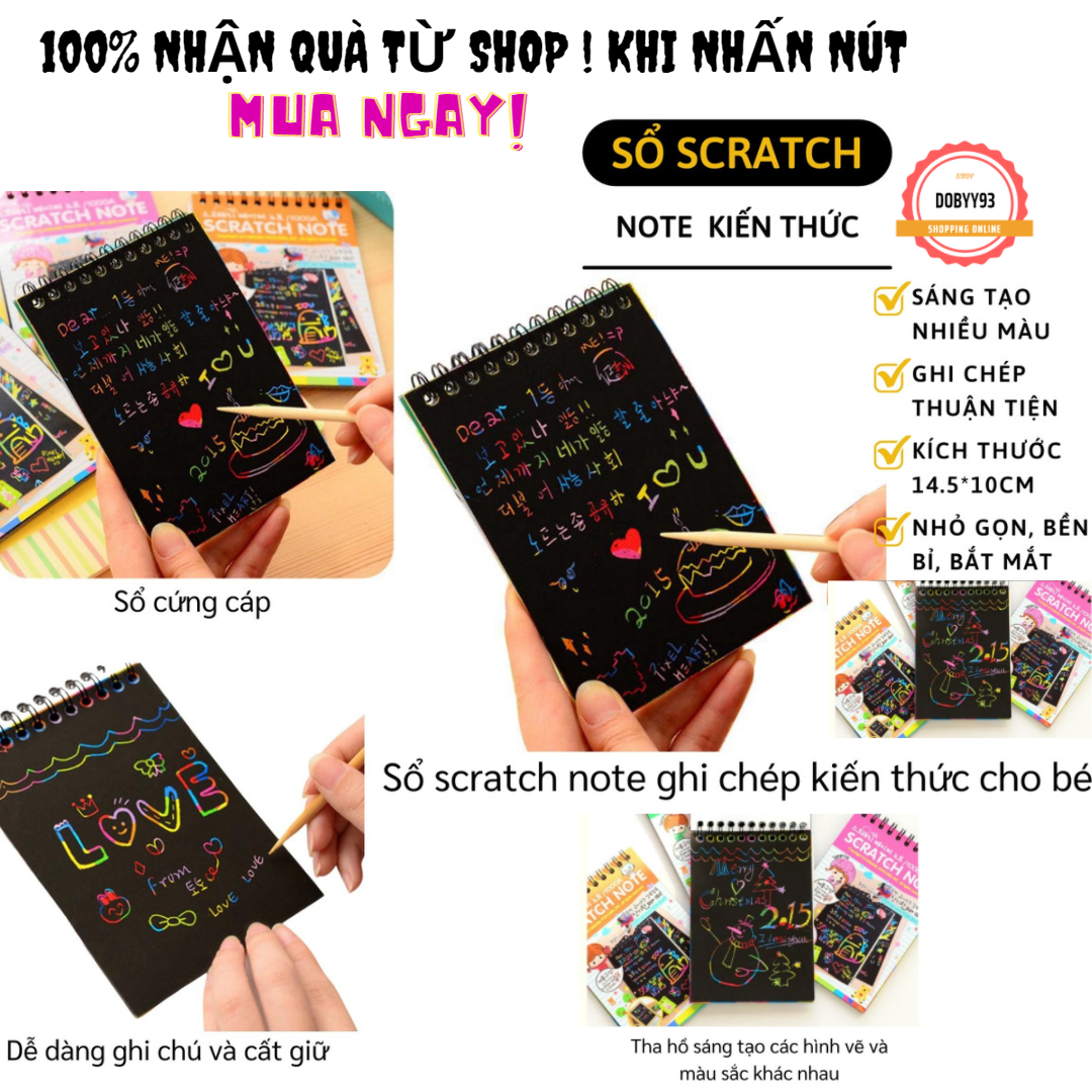 Sổ scratch note cho bé cực dễ thương -Sổ than ma thuật cầu vồng thiết kế thông minh tiện dụng - Sratch Note đen văn phòng phẩm thiết kế sáng tạo cho trẻ - Dobyy93