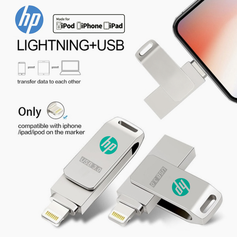 HP Ổ Cứng Di Động 512GB 1TB 2TB Cho iPhone Thẻ Nhớ Lightning 2 Trong 1 Tương Thích Với Apple iPad Máy Tính