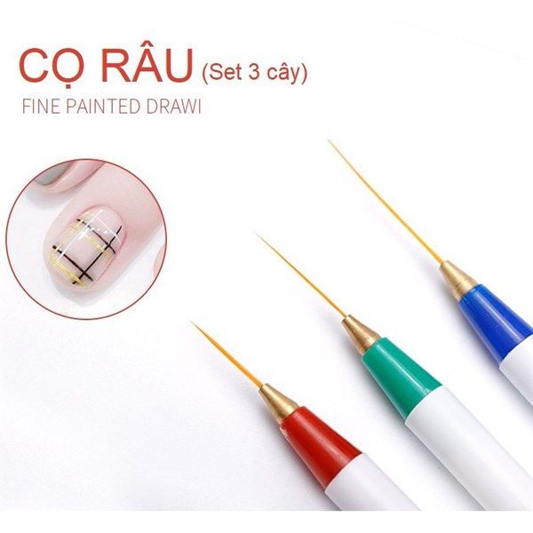 Set 3 cọ râu, set cọ vẽ nét trang trí móng (Set)