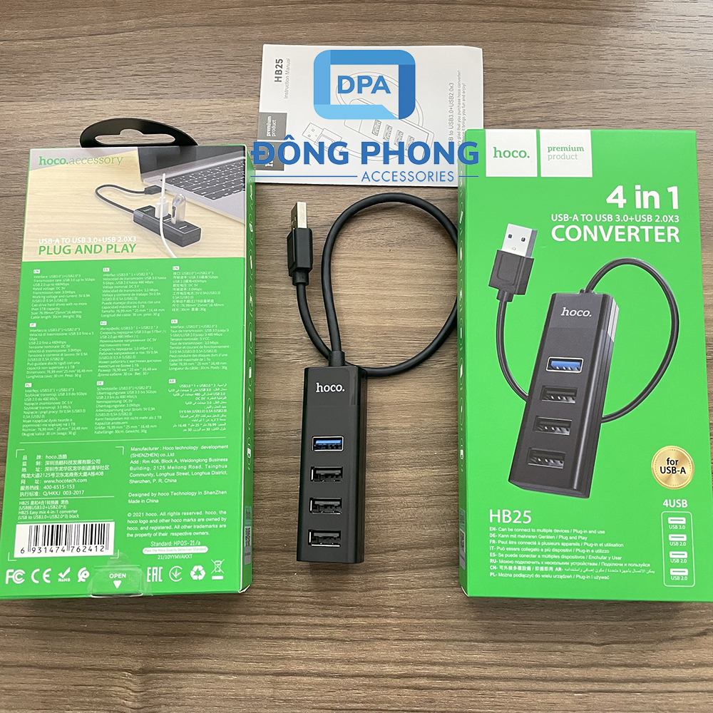 Bộ Chia Cổng USB 2.0, USB 3.0 Hoco HB25 Chính Hãng