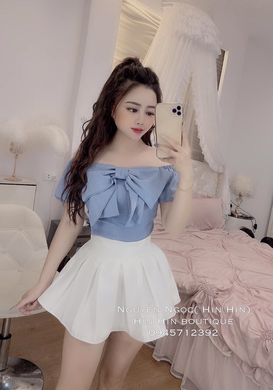 Áo voan trễ vai nơ ngực thời trang TTSA0347