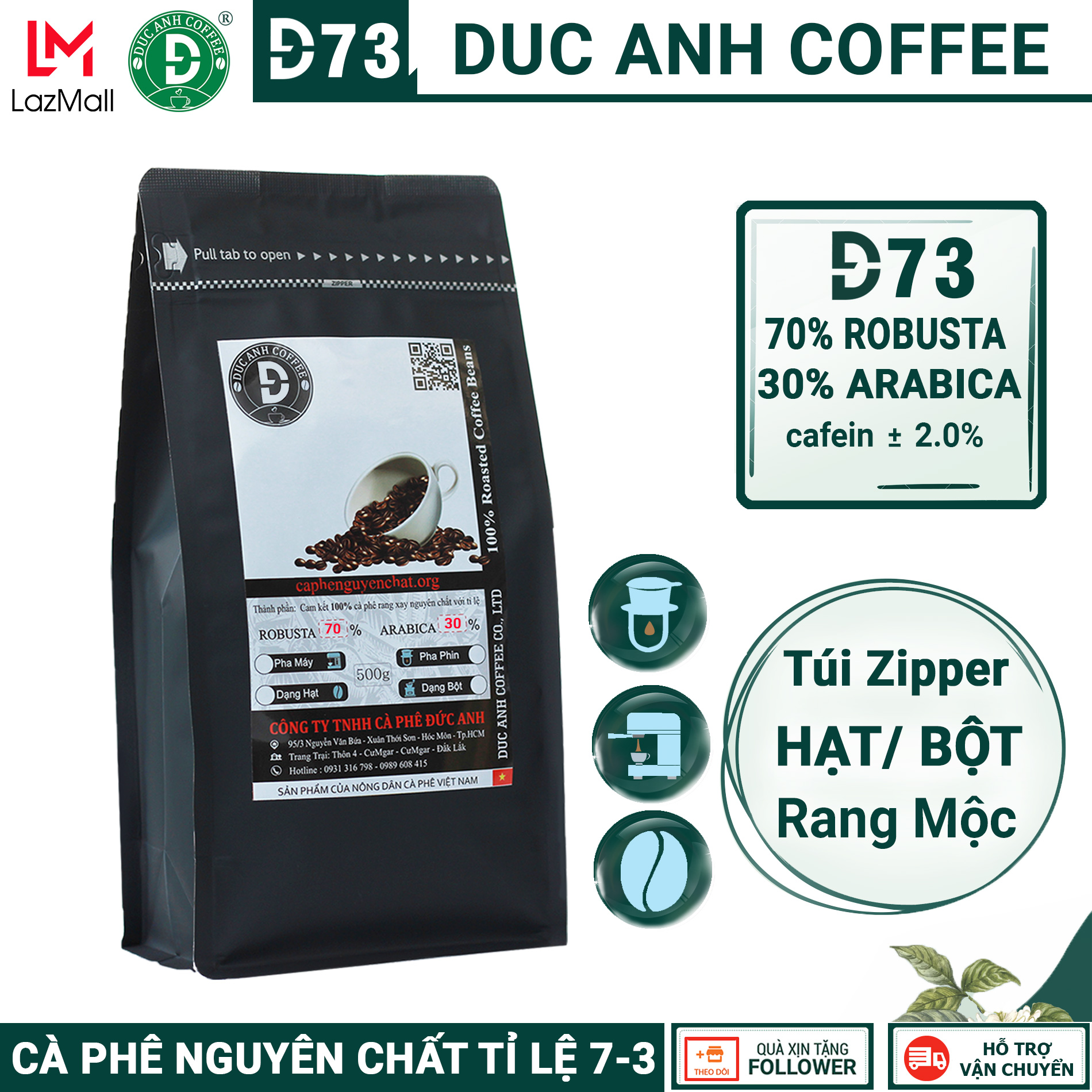 Cà Phê Rang Mộc D73 DUC ANH COFFEENguyên Chất dùng Pha Phin