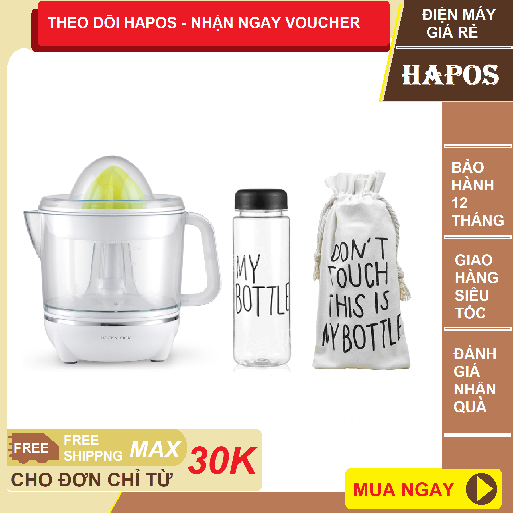 Máy Vắt Cam Lock&Lock EJJ231 (700ml) Kèm Bình Detox Thuỷ Tinh