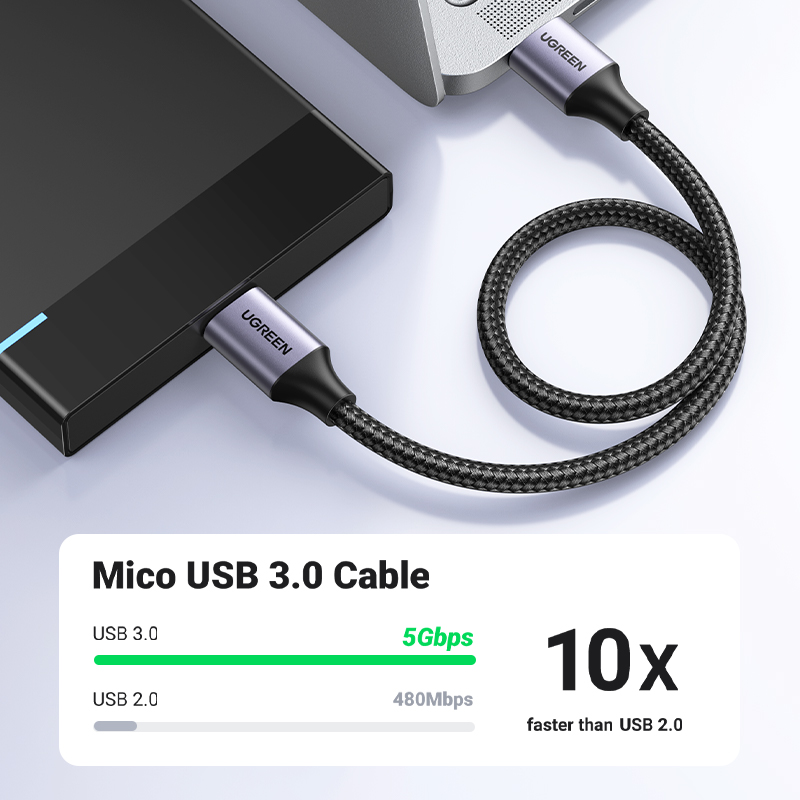UGREEN Micro USB 3.0 Cable, USB 3.0 A to Micro B Cord Nylon Braided External Hard Drive Cable for Samsung Galaxy S5, Note 3/Pro 12.2, Western Digital, Toshiba, My Passport