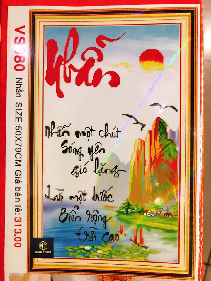 Tranh đính đá chữ Nhẫn VS080 kích thước 50X79CM