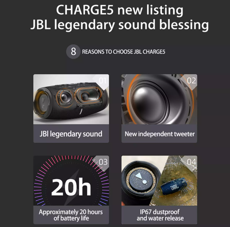 [HCM][ XẢ KHO ] Loa Bluetooth Mini Loa Bluetooth Sony Loa Bluetooth Jbl Loa Jbl charge 5 Một Chiếc Loa Bluetooth Tiện Lợi Âm Thanh Mạnh Mẽ  đèn led siêu đẹp Tận Hưởng Âm Nhạc Lên Tới 12H Kết Nối Nhanh Chóng Với Smartphone Đàm Thoại...
