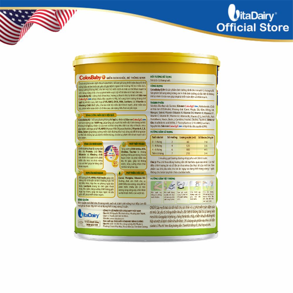 (HSD T6-2027) (Quét Mã QR Tích Xu) Sữa Bột Vitadairy Colosbaby IQ Gold 1+ 800g.
