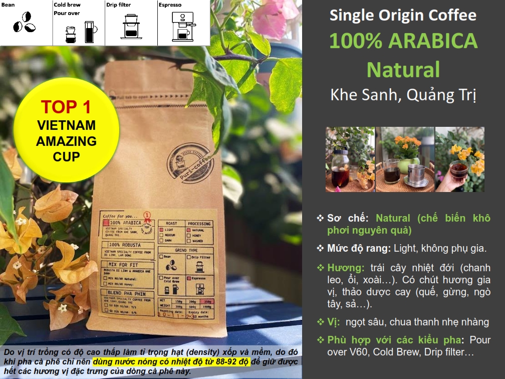 ARABICA Sơ chế Natural -Khe Sanh, Quảng Trị (TOP1 ARABICA COFFEE - VN AMAZING CUP 2024 & 2023 & 2021)