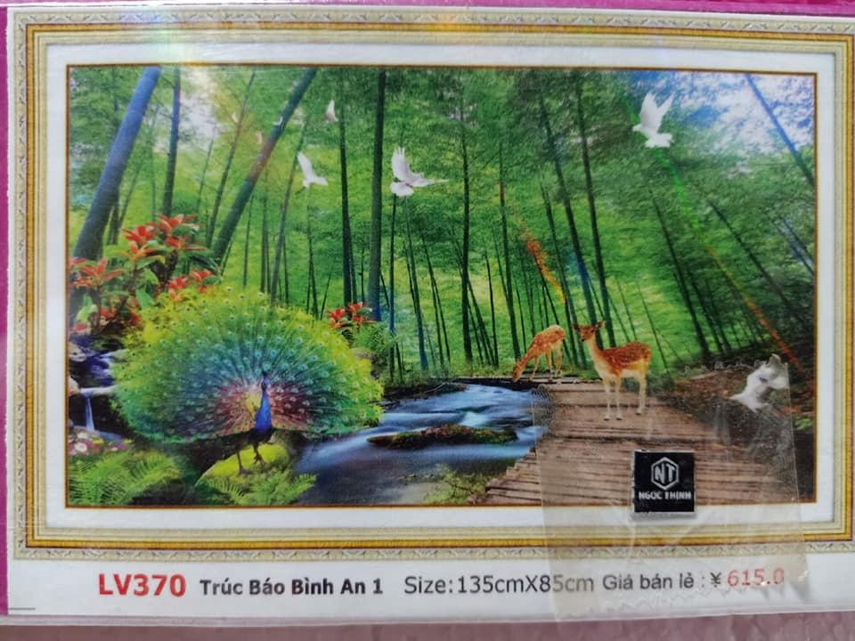 Tranh đính đá Phong cảnh Trúc báo bình an, mã LV370 hãng tranh Lavender kích thước 135x85 cm