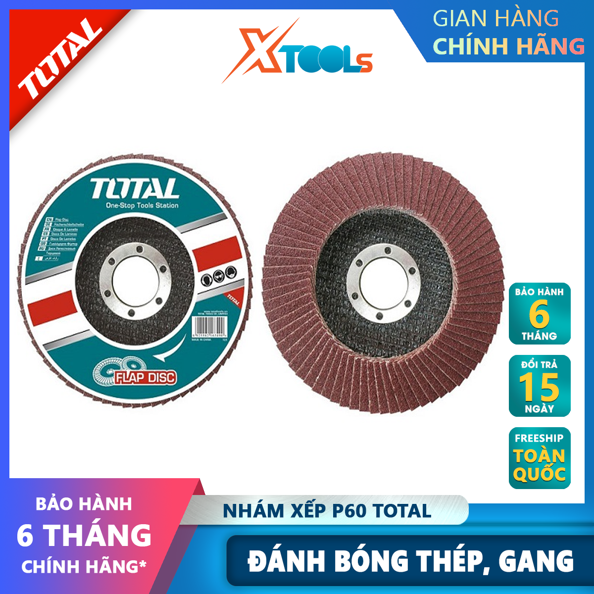 Flap disc for total tang6310023 P60 flap disc 100mm x 16mm polished steel, cast iron and steel sheet