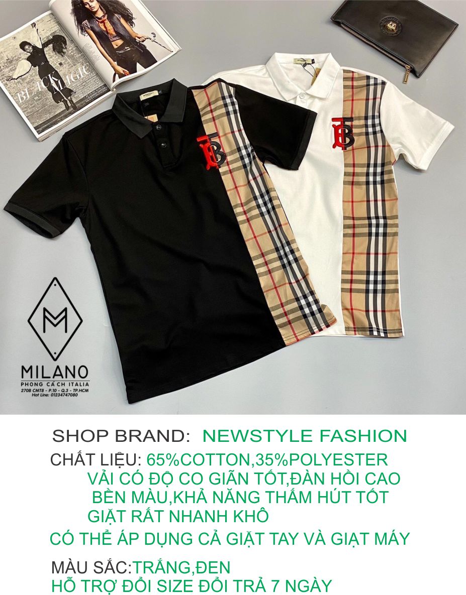 Áo thun nam polo có cố tay ngắn phối kiểu BBR vải cotton co dãn 4 chiều thấm hút mồ hôi tốt 2 màu trắng đen cao cấp