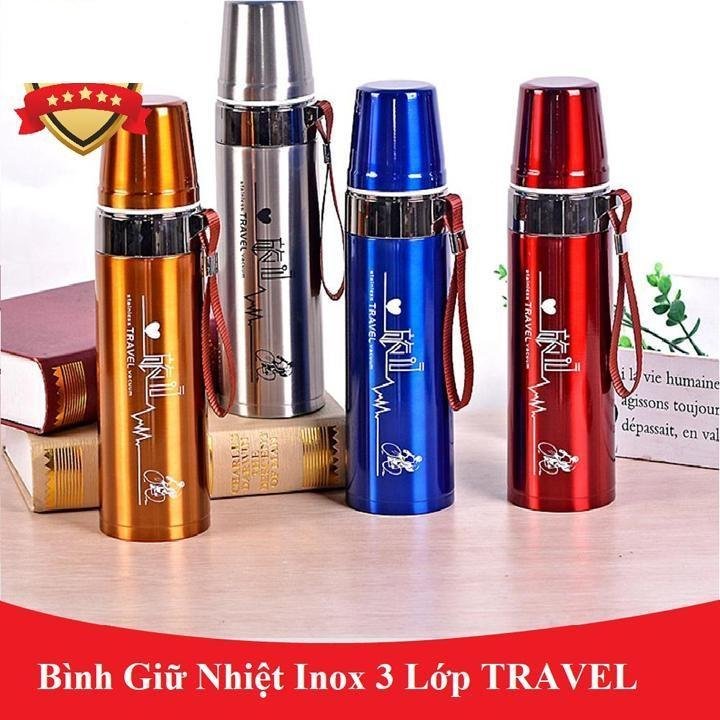 Phích giữ nhiệt cầm tay nhỏ gọn 0.8L bình giữ nước cơ chế 2 chiều thông minh kèm quai xách