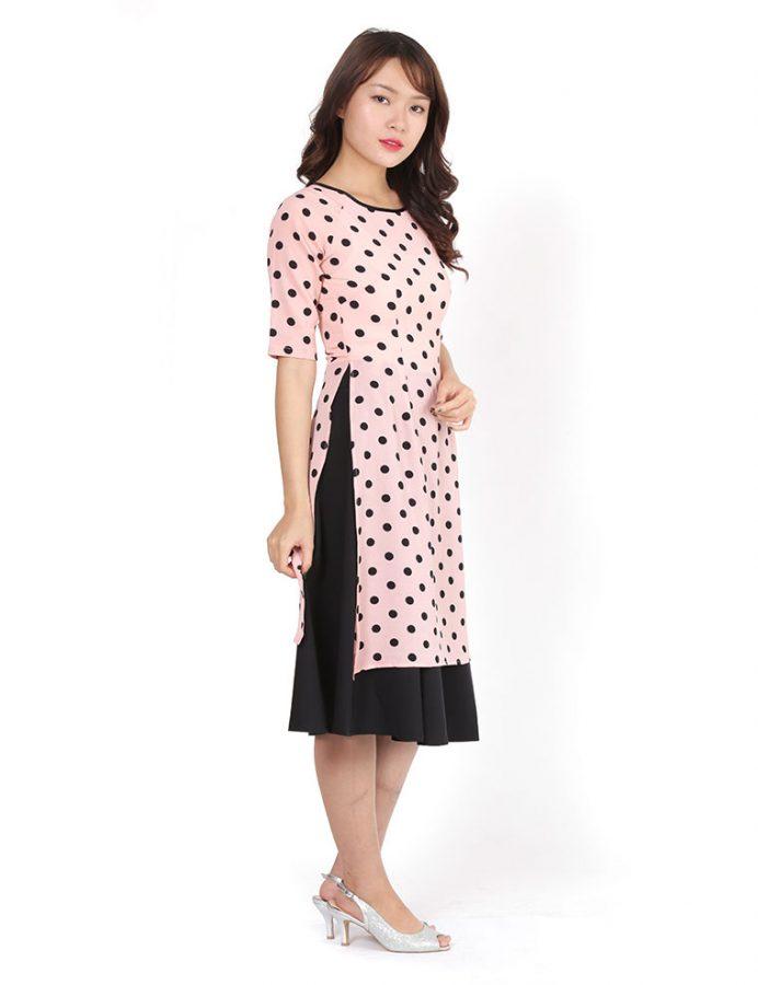[4.4 Hoàn tiền 15%][HCM]Áo dài chấm bi - MS 01A