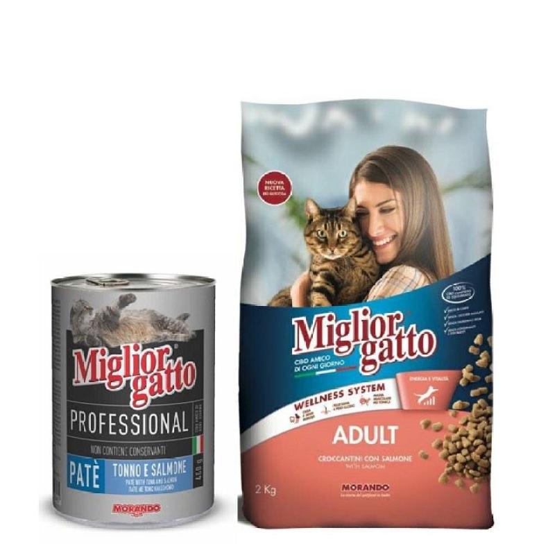 Thức ăn mèo trưởng thành Miglior gatto Adult Salmon Morando 2kg tặng lon pate 400gr