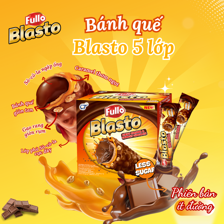 [ÍT ĐƯỜNG] Bánh Xốp Sôcôla Fullo Blasto Less Sugar (Hộp 12 cái)