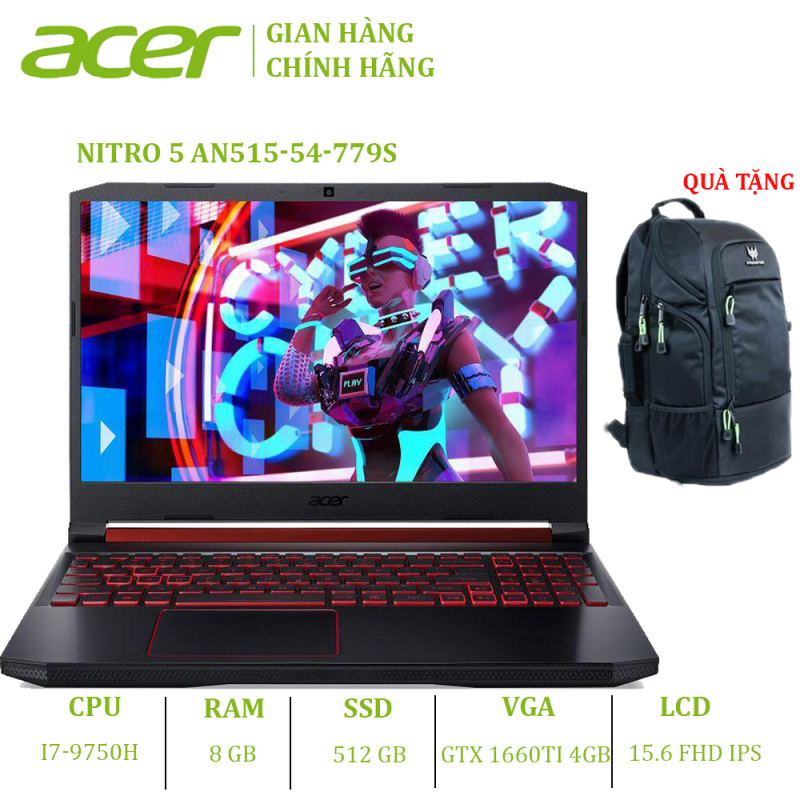 Laptop Acer Nitro 5 AN515-54-779S (i7-9750H | 8GB | 512GB | VGA GTX 1660Ti 6GB | 15.6 FHD 120Hz | Win 10)