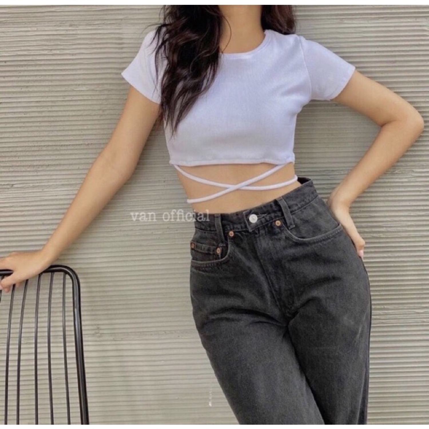Áo croptop đan dây eo chất thun tăm phong cách hQ