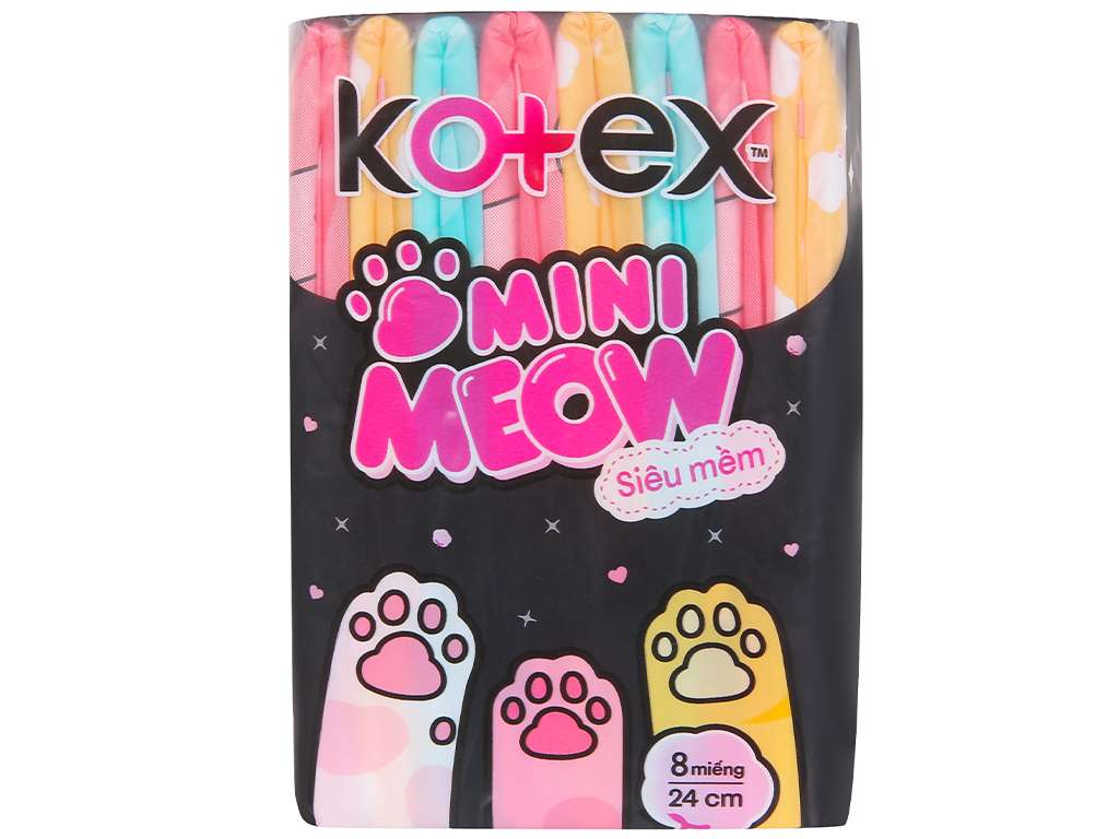 Băng vệ sinh Kotex Mini Meow siêu mềm siêu mỏng cánh gói 8 miếng 24cm