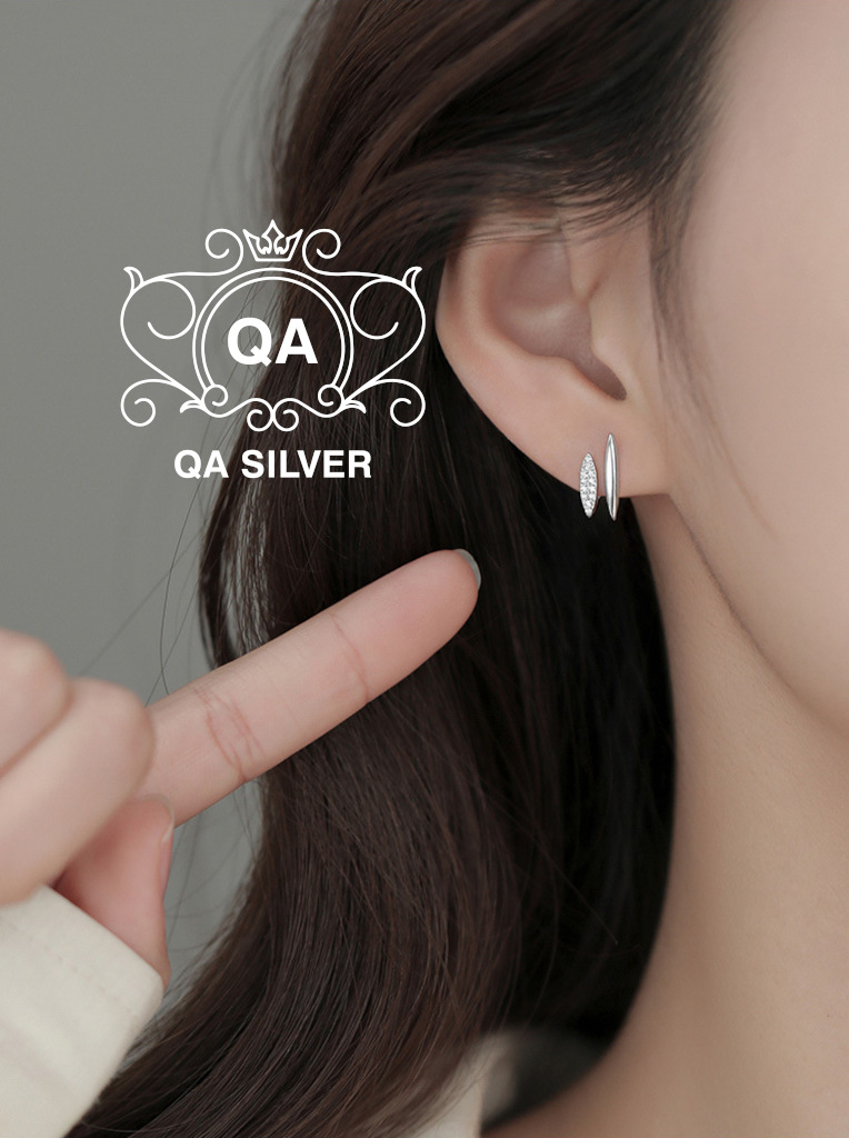 Khuyên tai bạc 925 song song layer khảm đá hai tầng bông nam nữ hình học S925 LAYER QA SILVER Earrings EA231209