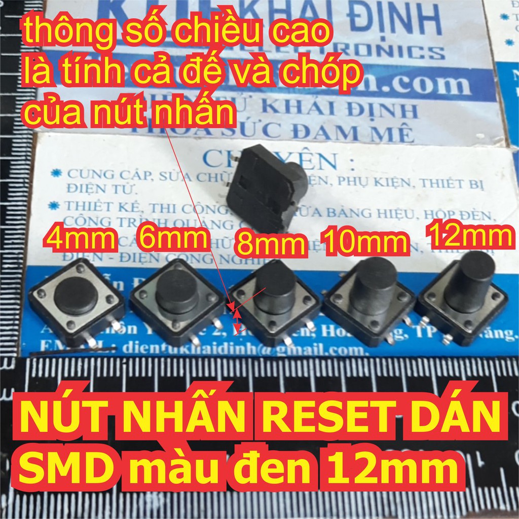 20 cái nút nhấn reset dán smd màu đen 12mm 12x12 cao 6mm ~ 12mm kde7450