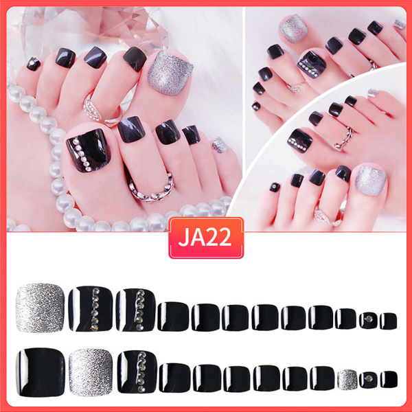 Bộ 24 Móng chân giả , nail giả , móng giả C10 (kèm keo dán)