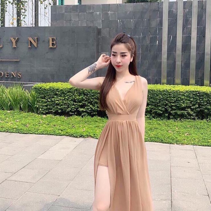 Đầm Maxi Cổ Tim Xẻ Tà Quyến Rũ