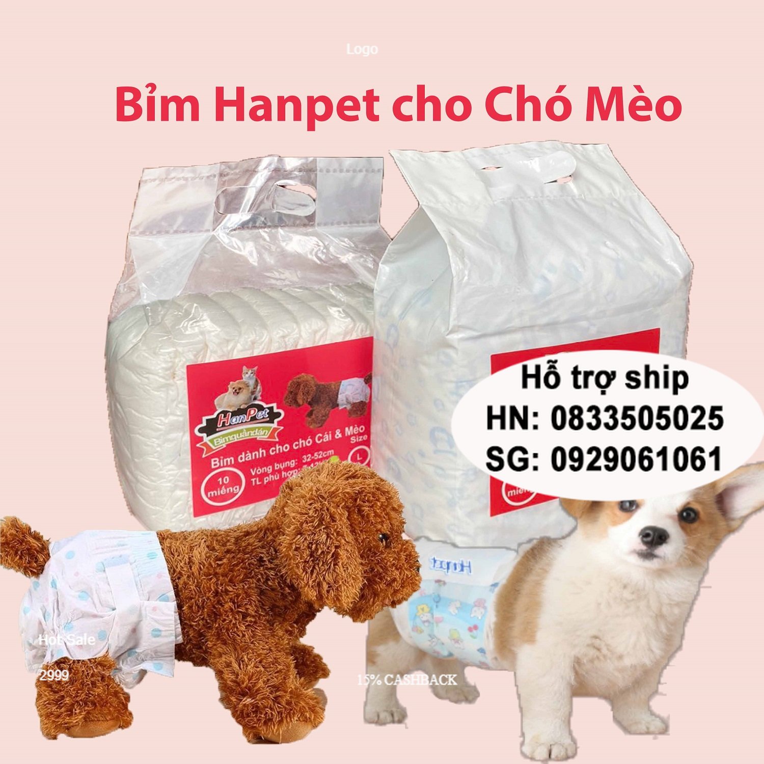 Doremiu - Tã bỉm chó mèo Bỉm quần dạng dán cho chó cái và mèo