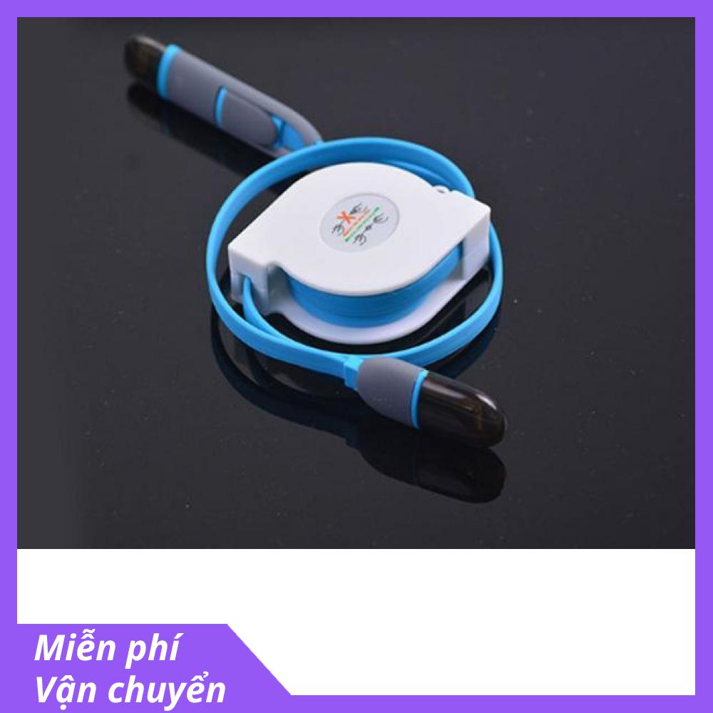 Cáp sạc đa năng dây rút 2 đầu trong 1 Lightning + Micro