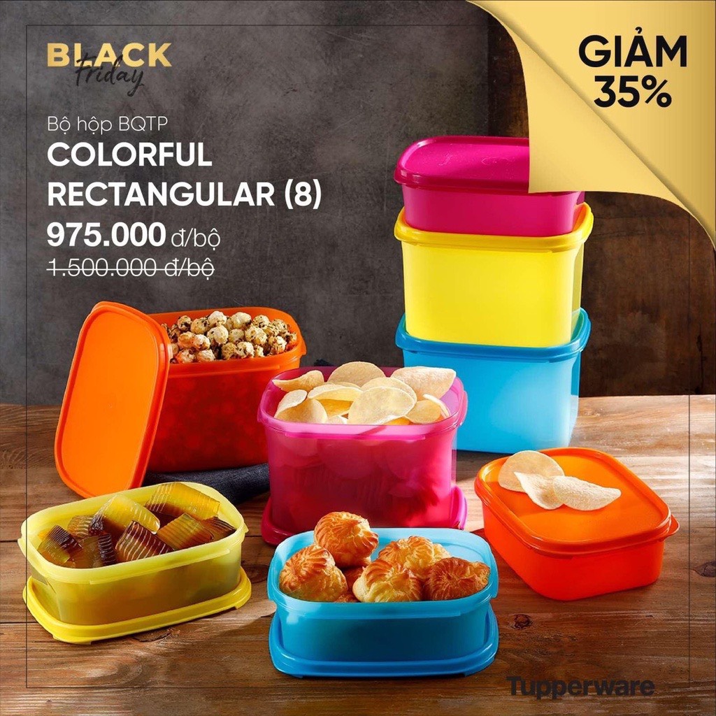 Hộp Trữ Mát Tupperware Colorful Rectangular Set 8 nhiều màu - Tupperware Mall Chợ Lớn