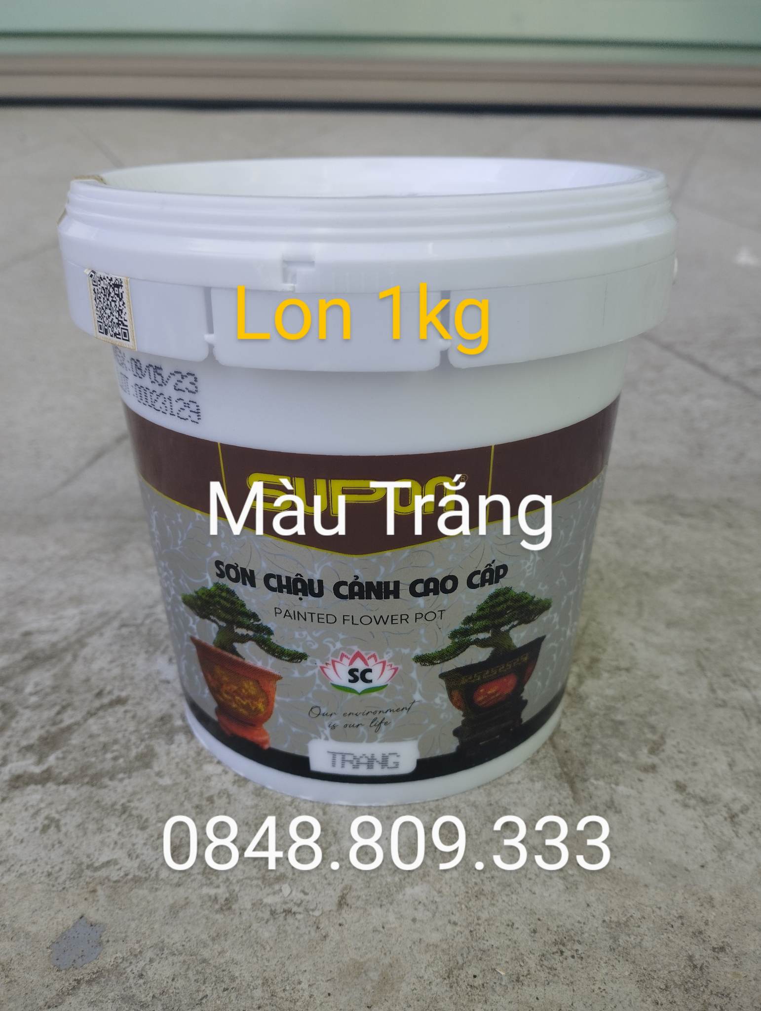 ( Lon 1 Kg ) Sơn Chậu Cảnh Màu Siêu Trắng , SuPon, ( Kháng Kiềm , Sơn Gốc Nước Dòng Sơn Bán Bóng )