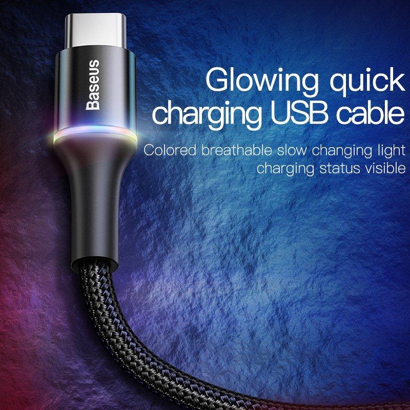Cáp sạc nhanh Halo Data Type C cho Samsung S8/9 Note 8/9 Huawei Xiaomi (hỗ trợ sạc nhanh Quick Charge 3.0 LED Light indicator)