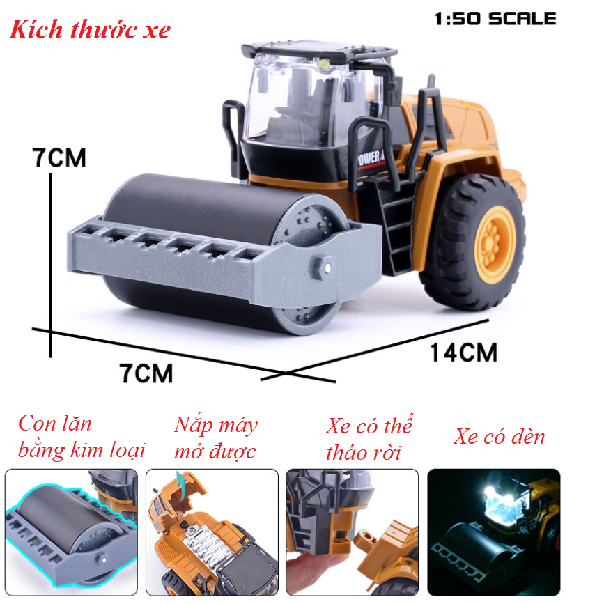 Xe lu đất đồ chơi trẻ em bằng sắt mô hình tỉ lệ 1:50