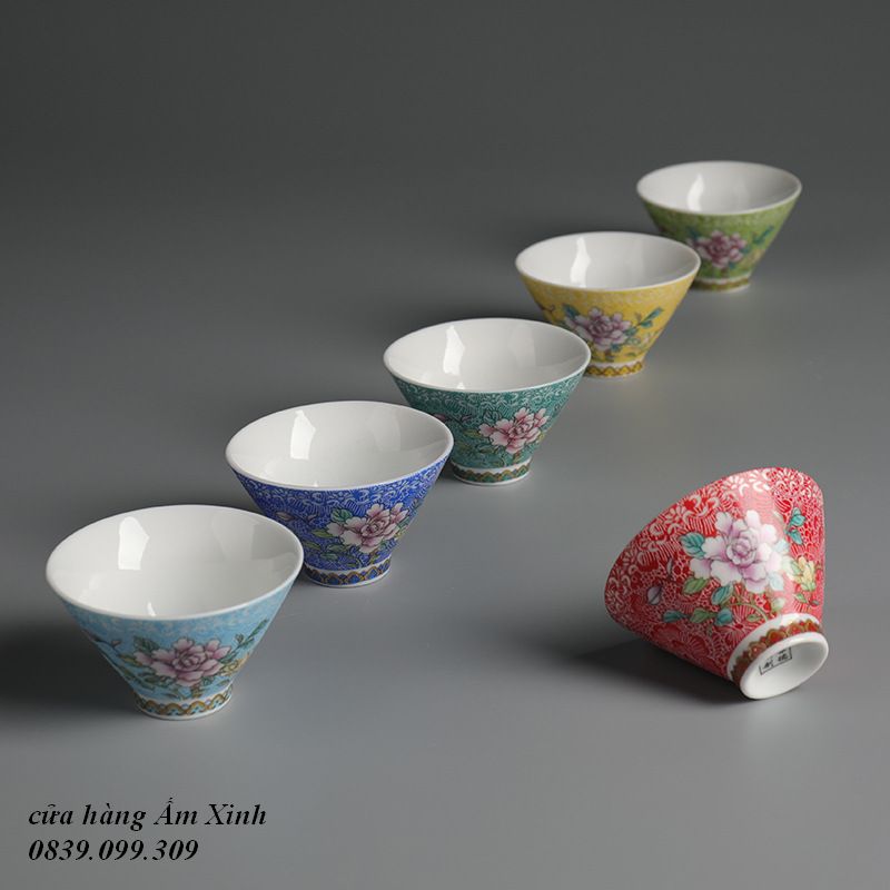 Bộ chén sứ Cảnh Đức vẽ tay thủ công (Bộ 06 chiếc kèm hộp quà)