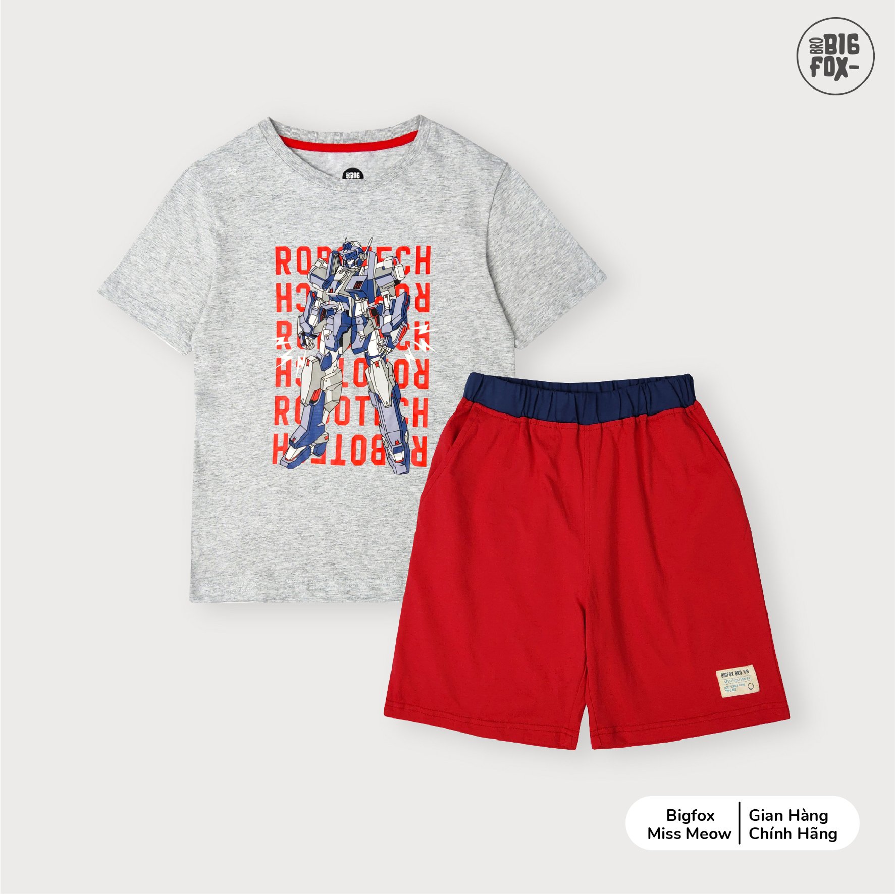 Bộ quần áo bé trai cộc tay size đại mặc nhà mùa hè BIGFOX - MISS MEOW vải cotton mềm in robot cỡ trẻ em 3,4,5,6,7,8,9,10,11 tuổi
