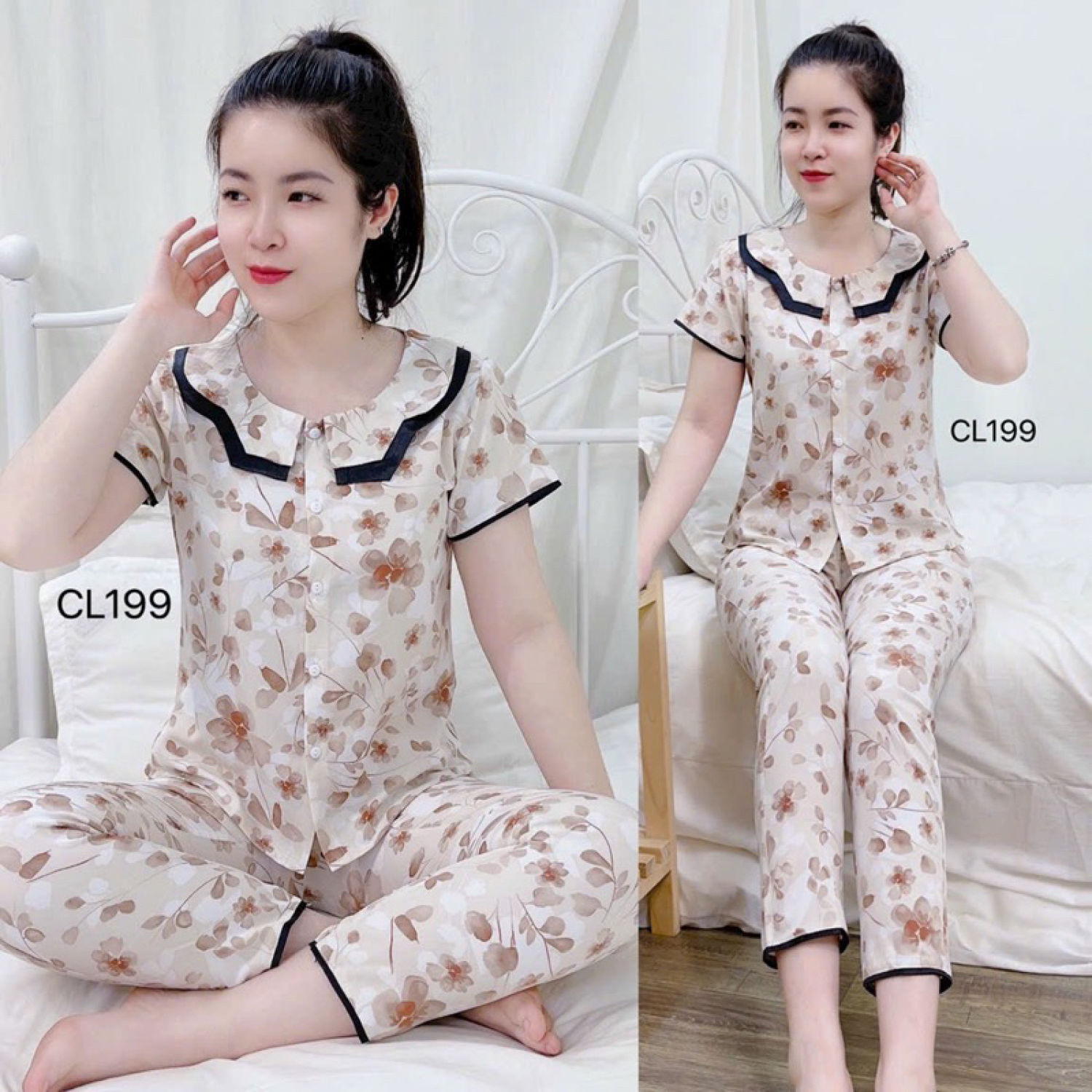 BỘ PIZAMA CỘC TAY LỤA THÁI CAO CẤP CLOVER