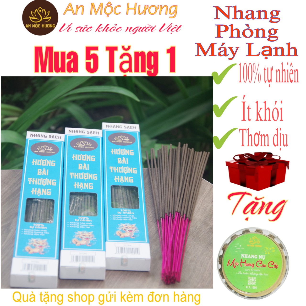 Nhang phòng lạnh Hương Bài Thượng Hạng- An Mộc Hương, nhang hương bài cổ truyền, nhang thơm ít khói, nhang phòng kín, nhang rụng tàn, nhang sạch tự nhiên 100%, nhang sạch cao cấp