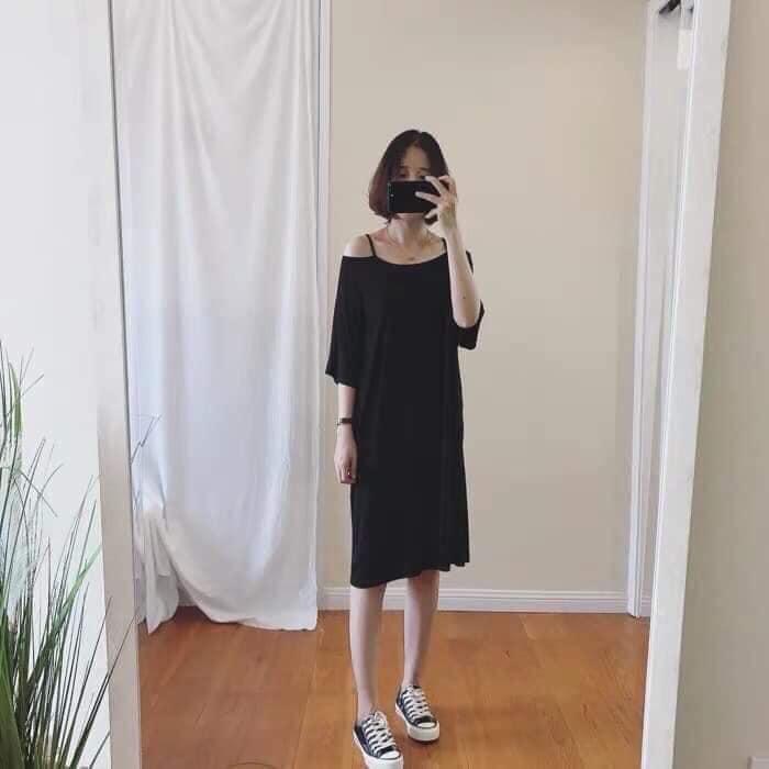 [MeBeBin656] Váy lệch vai dáng xuông tay lỡ [giá sốc]