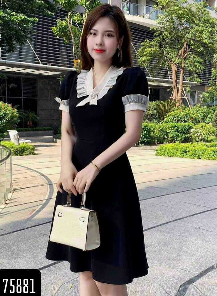 [HCM]đầm xoè nữ  cổ phối voan sang trọng