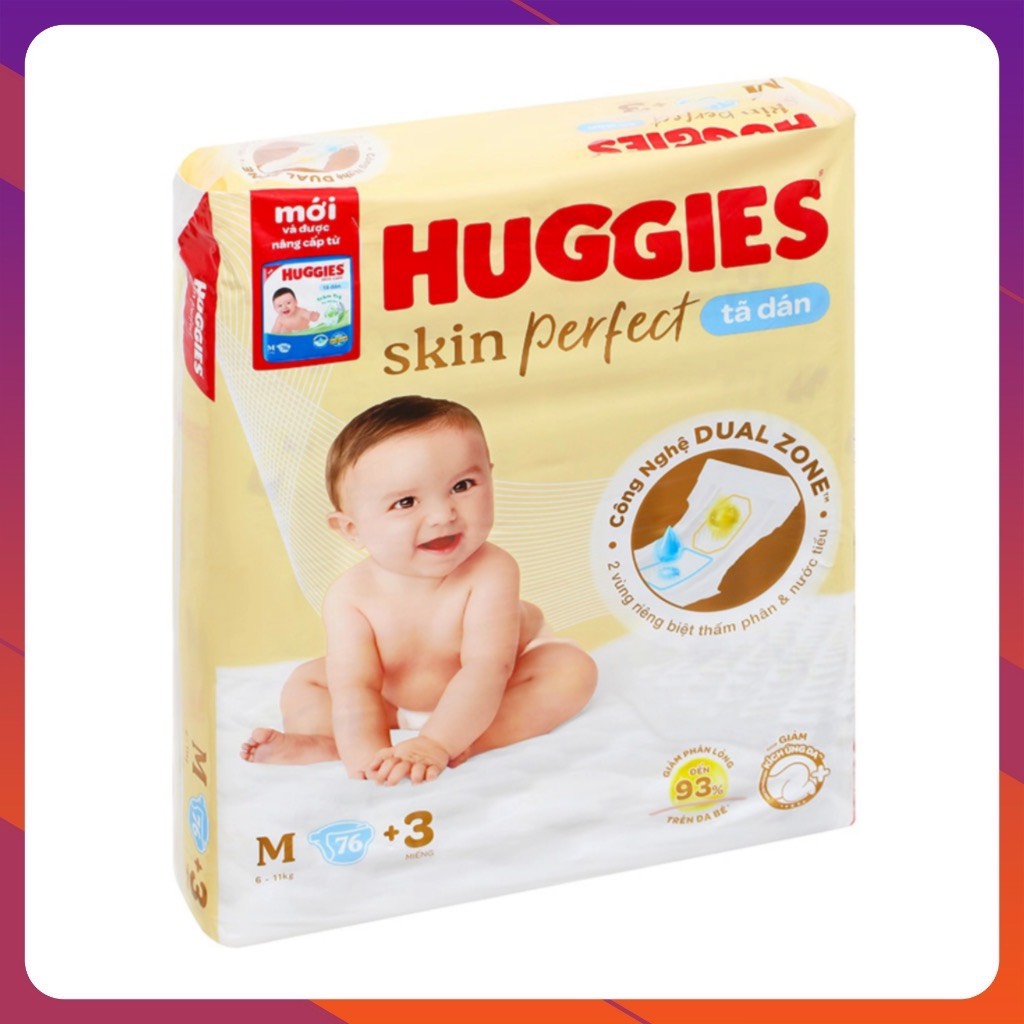 Tã/Bỉm Dán Huggies tràm trà M76 S80 L68 - M76+3 S80+2 L68