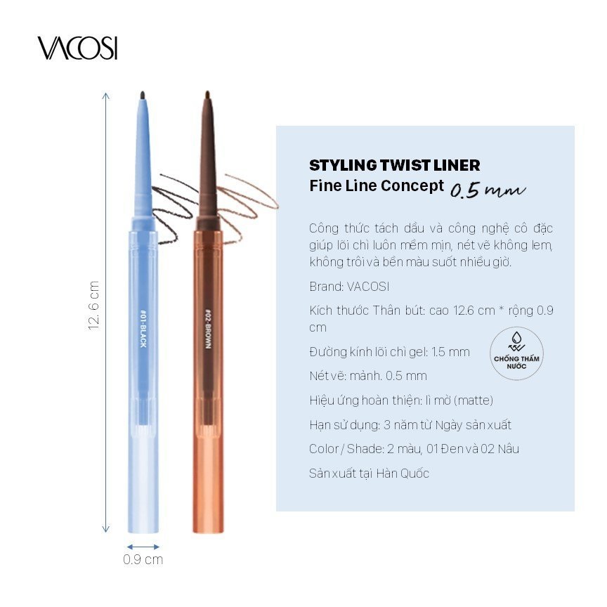 Chì Vặn Kẻ Mắt Dạng Gel Vacosi Styling Twist Liner 5ml [Bản Gold]