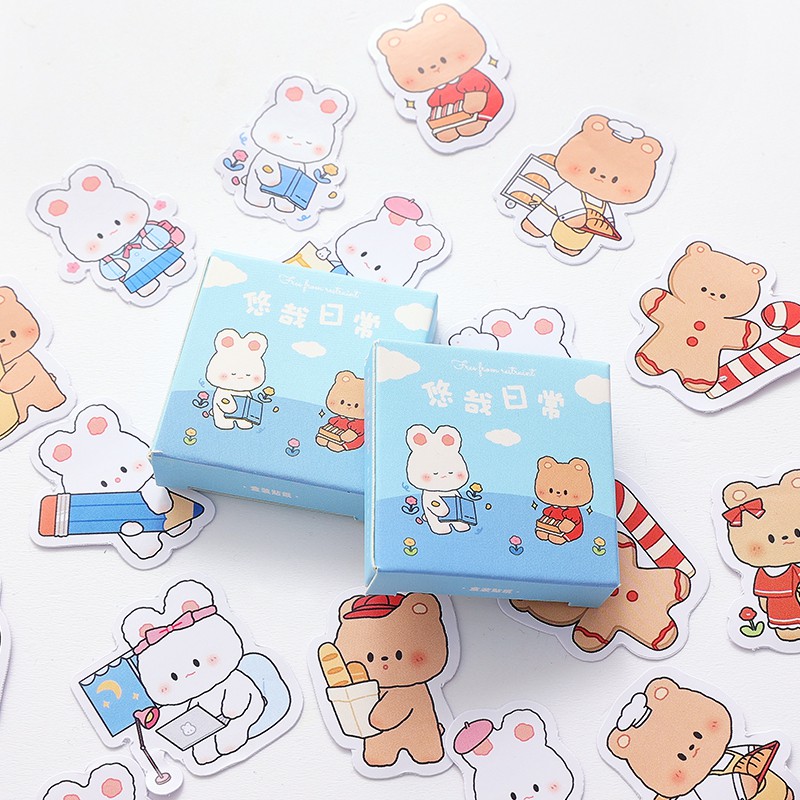 Hộp 45 sticker hình dán Gấu thỏ dễ thương